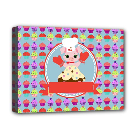 Cupcake With Cute Pig Chef Deluxe Canvas 16  X 12  (framed)  by GardenOfOphir