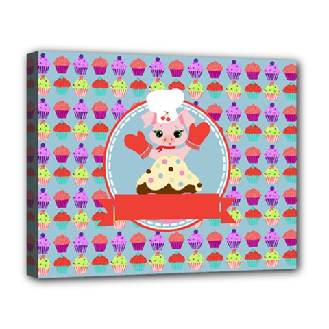 Cupcake With Cute Pig Chef Deluxe Canvas 20  X 16  (framed) by GardenOfOphir