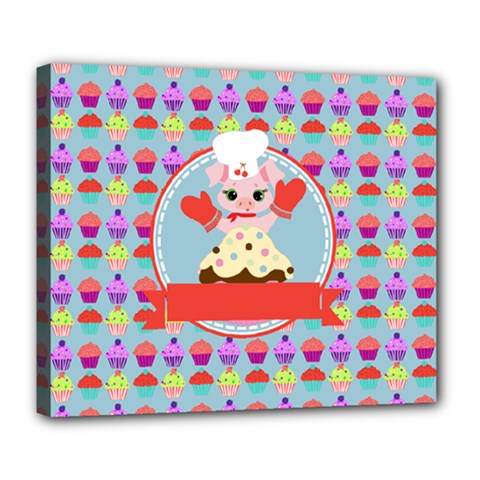 Cupcake With Cute Pig Chef Deluxe Canvas 24  X 20  (framed) by GardenOfOphir