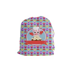 Cupcake With Cute Pig Chef Drawstring Pouch (medium) by GardenOfOphir