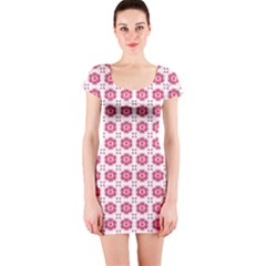 Sweety Pink Floral Print Short Sleeve Bodycon Dress by dflcprintsclothing