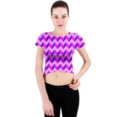 Modern Retro Chevron Patchwork Pattern Crew Neck Crop Top