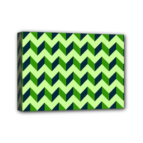 Green Modern Retro Chevron Patchwork Pattern Mini Canvas 7  X 5  (framed) by GardenOfOphir