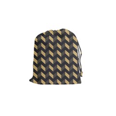 Tan Gray Modern Retro Chevron Patchwork Pattern Drawstring Pouch (small) by GardenOfOphir