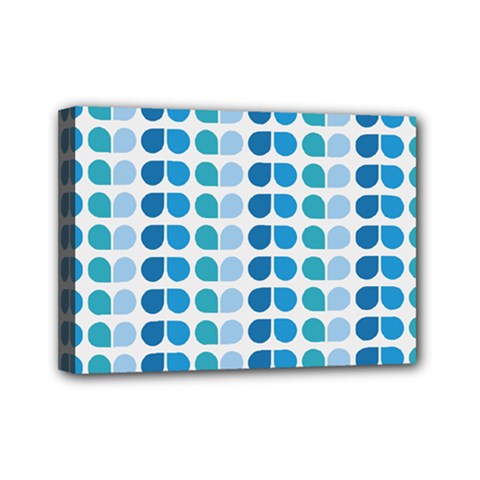 Blue Green Leaf Pattern Mini Canvas 7  X 5  (framed) by GardenOfOphir