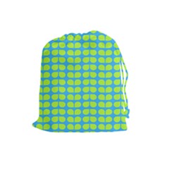 Blue Lime Leaf Pattern Drawstring Pouch (large) by GardenOfOphir