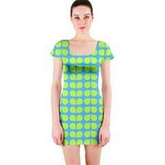 Blue Lime Leaf Pattern Short Sleeve Bodycon Dress