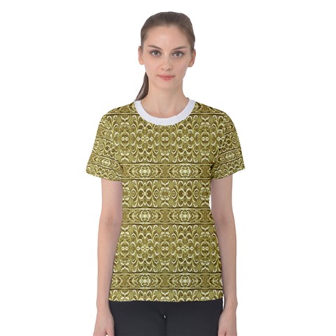 Golden Geometric Floral Print Women s Cotton Tee by dflcprintsclothing