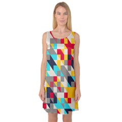 Colorful Shapes Sleeveless Satin Nightdress by LalyLauraFLM