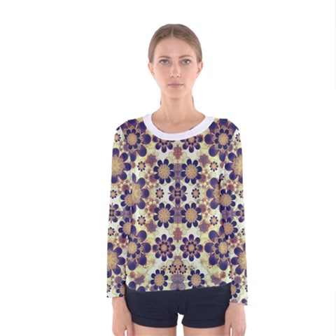 Modern Fancy Baroque Print Long Sleeve T-shirt (women) by dflcprintsclothing