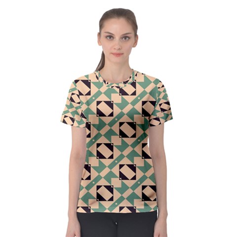 Brown Green Rectangles Pattern Women s Sport Mesh Tee by LalyLauraFLM