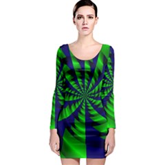 Green Blue Spiral Long Sleeve Bodycon Dress by LalyLauraFLM