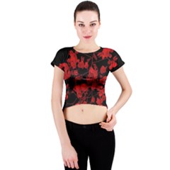 Dark Red Floral Print Crew Neck Crop Top by dflcprintsclothing