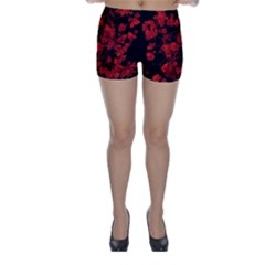 Dark Red Floral Print Skinny Shorts by dflcprintsclothing