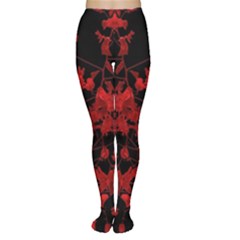 Dark Red Floral Print Tights by dflcprintsclothing