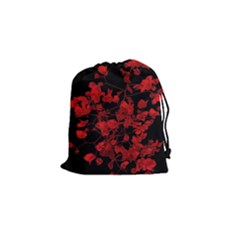 Dark Red Flower Drawstring Pouch (small) by dflcprints