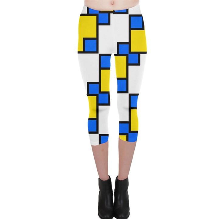 Yellow and blue squares pattern  Capri Leggings