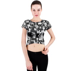 Background Noise In Black & White Crew Neck Crop Top by StuffOrSomething