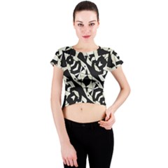 Black And White Print Crew Neck Crop Top by dflcprintsclothing
