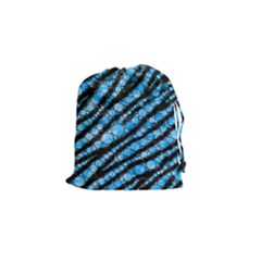 Bright Blue Tiger Bling Pattern  Drawstring Pouch (Small)