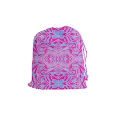 Trippy Florescent Pink Blue Abstract  Drawstring Pouch (medium) by OCDesignss