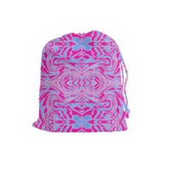 Trippy Florescent Pink Blue Abstract  Drawstring Pouch (large) by OCDesignss