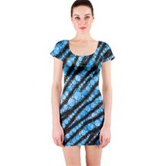 Bright Blue Tiger Bling Pattern  Short Sleeve Bodycon Dress