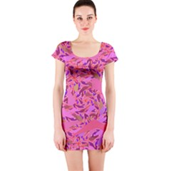 Bright Pink Confetti Storm Short Sleeve Bodycon Dress by KirstenStar