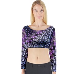 Dusk Blue And Purple Fractal Long Sleeve Crop Top (tight Fit) by KirstenStar