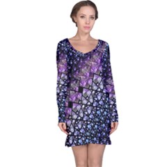 Dusk Blue And Purple Fractal Long Sleeve Nightdress by KirstenStar