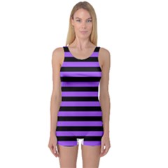 Purple Stripes One Piece Boyleg Swimsuit by ArtistRoseanneJones