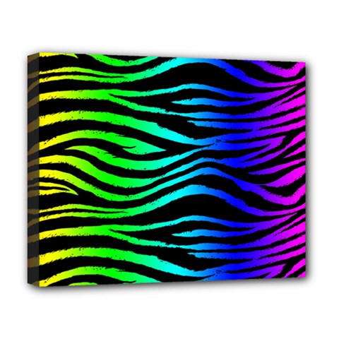Rainbow Zebra Deluxe Canvas 20  X 16  (framed) by ArtistRoseanneJones
