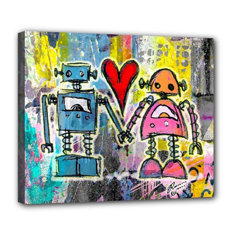 Graffiti Pop Robot Love Deluxe Canvas 24  X 20  (framed) by ArtistRoseanneJones