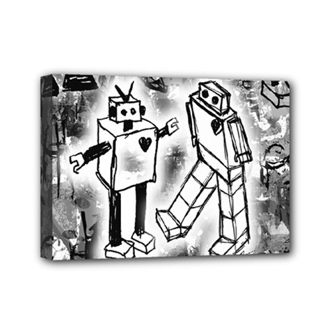 Robot Love Mini Canvas 7  X 5  (framed) by ArtistRoseanneJones