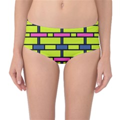 Pink Green Blue Rectangles Pattern Mid-waist Bikini Bottoms