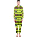 Pink green blue rectangles pattern Hooded OnePiece Jumpsuit View1