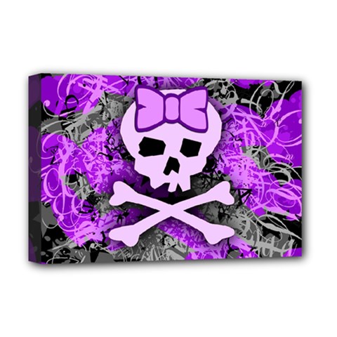 Purple Girly Skull Deluxe Canvas 18  X 12  (framed)