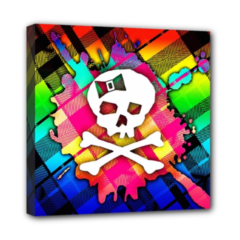 Rainbow Plaid Skull Mini Canvas 8  X 8  (framed)