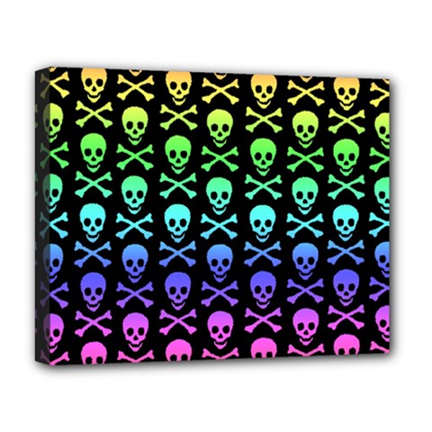 Rainbow Skull And Crossbones Pattern Deluxe Canvas 20  X 16  (framed) by ArtistRoseanneJones