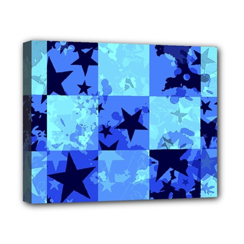 Blue Star Checkers Canvas 10  X 8  (framed) by ArtistRoseanneJones