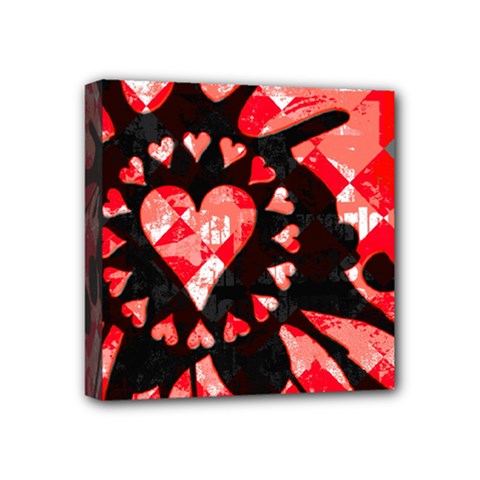 Love Heart Splatter Mini Canvas 4  X 4  (framed) by ArtistRoseanneJones