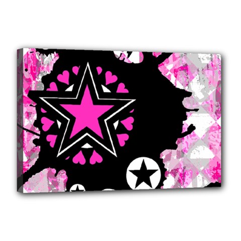 Pink Star Splatter Canvas 18  X 12  (framed) by ArtistRoseanneJones