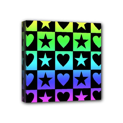 Rainbow Stars And Hearts Mini Canvas 4  X 4  (framed) by ArtistRoseanneJones