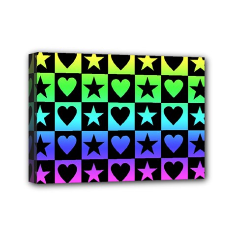 Rainbow Stars And Hearts Mini Canvas 7  X 5  (framed) by ArtistRoseanneJones