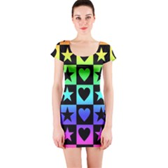 Rainbow Stars And Hearts Short Sleeve Bodycon Dress by ArtistRoseanneJones