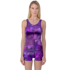 Purple Squares One Piece Boyleg Swimsuit