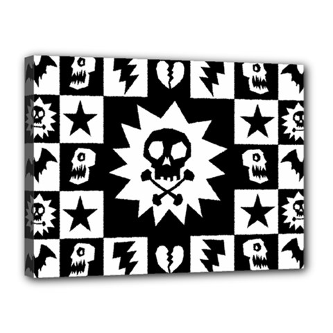 Goth Punk Skull Checkers Canvas 16  X 12  (framed) by ArtistRoseanneJones