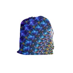 Blue Sunrise Fractal Drawstring Pouch (medium) by KirstenStar