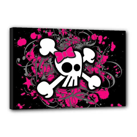 Girly Skull And Crossbones Canvas 18  X 12  (framed)