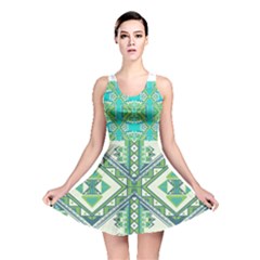 Green Pattern 2 Reversible Skater Dress by ILANA